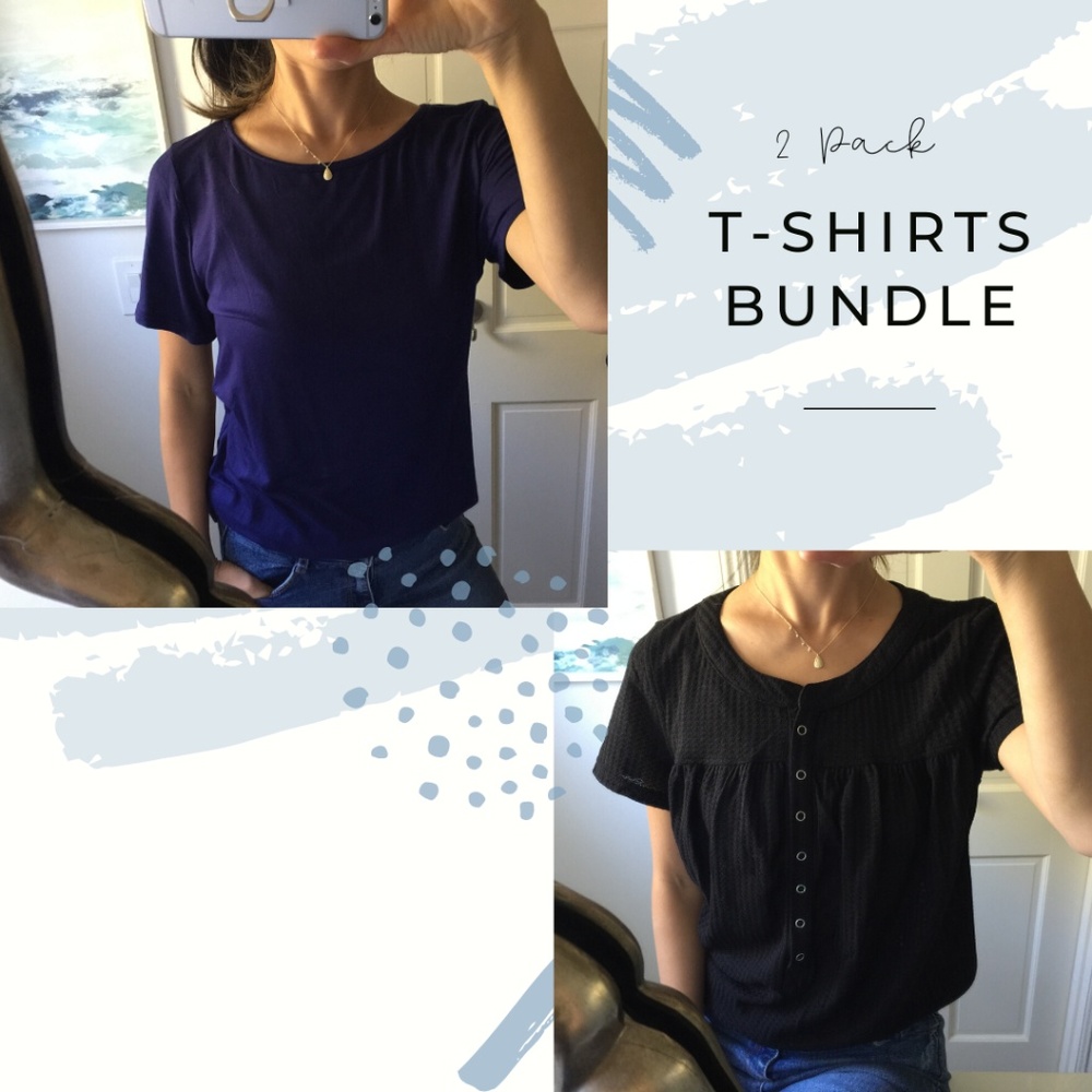 2 Pack Basic T Shirts Bundle, Large, Black Navy